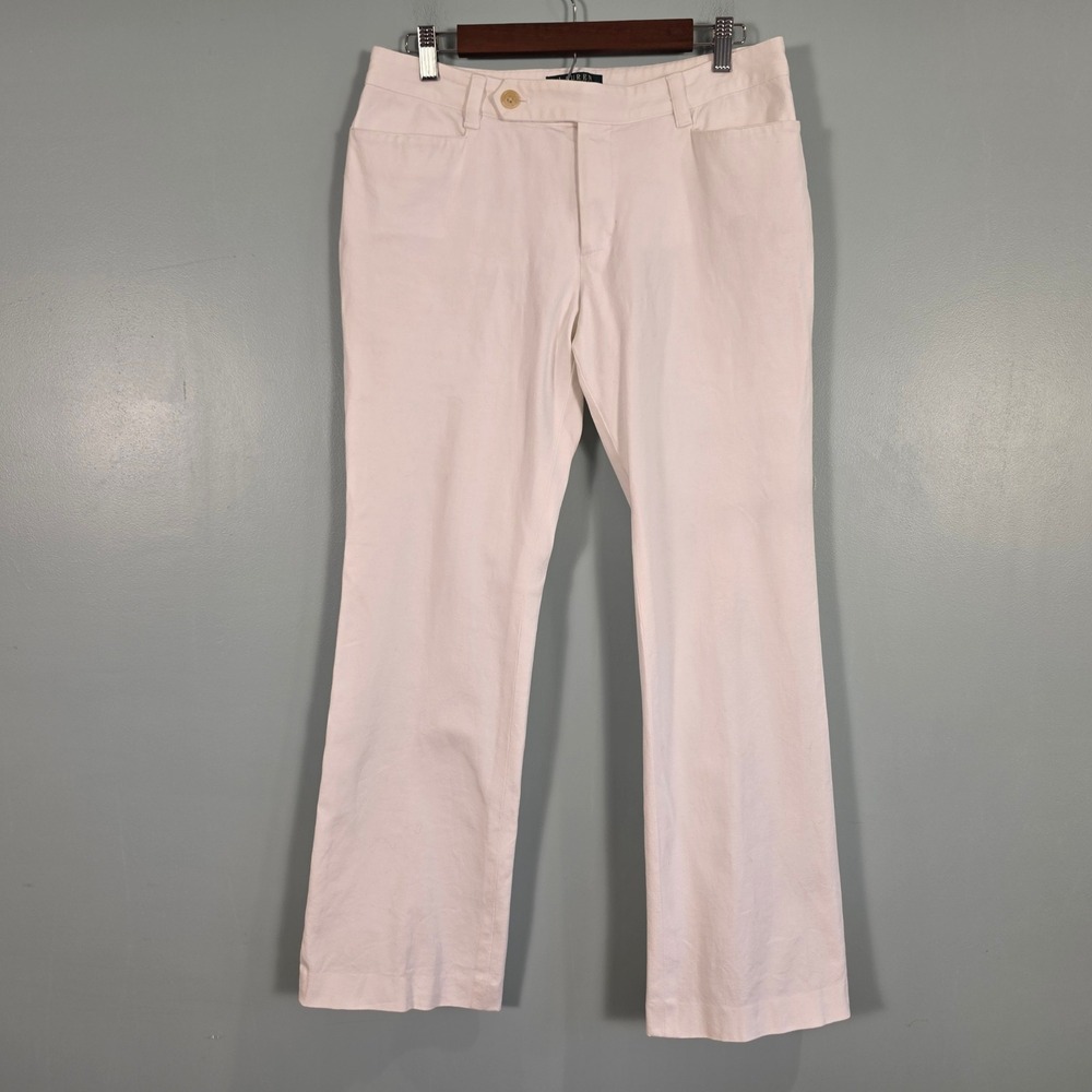 Lauren Ralph Lauren Adelle White Straight Leg Dress Pants Size 8 Stretch Cotton